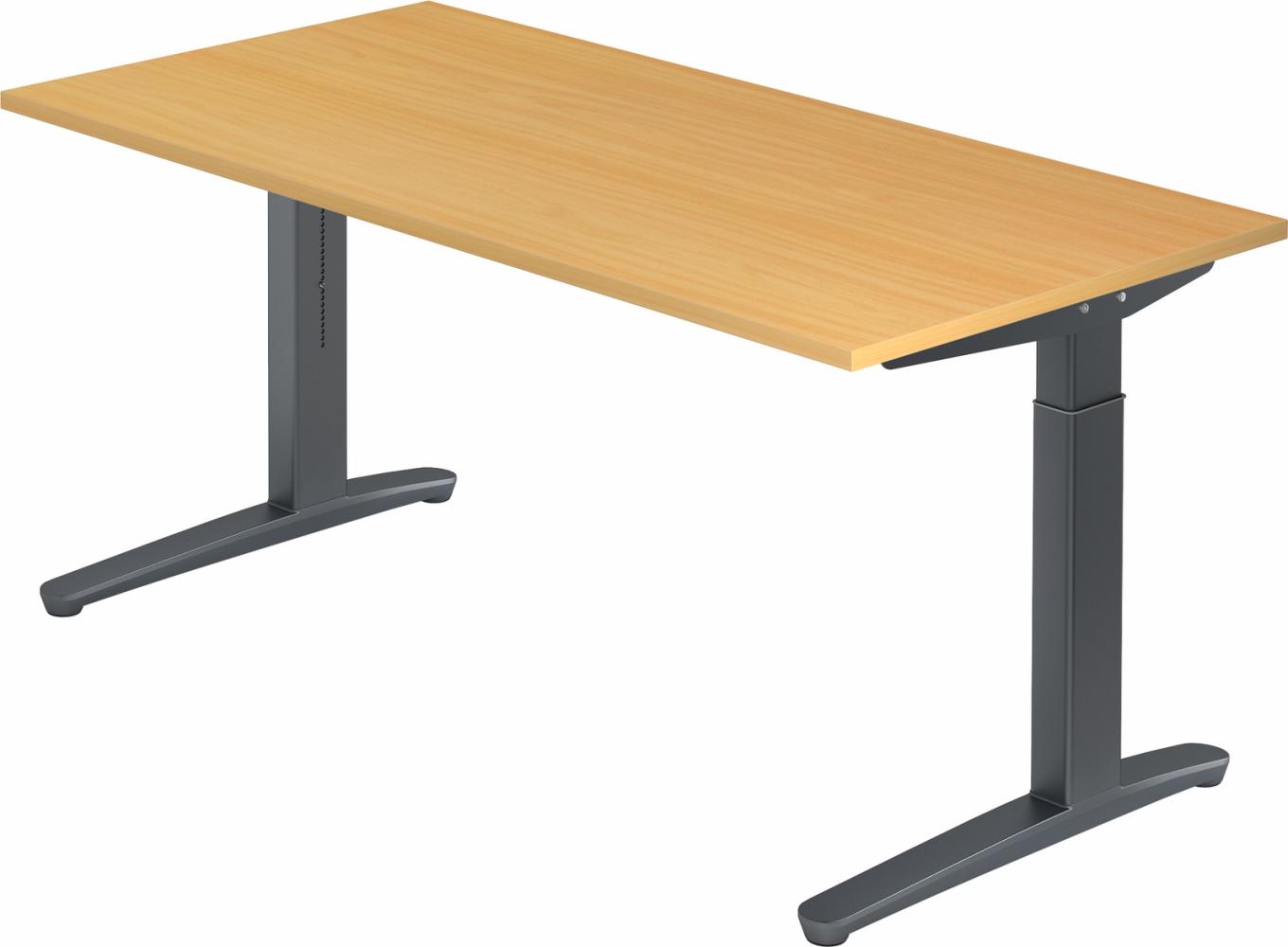 bümö® Design Schreibtisch XB-Serie höhenverstellbar, Tischplatte 160 x 80 cm in Buche, Gestell in graphit Bild 1