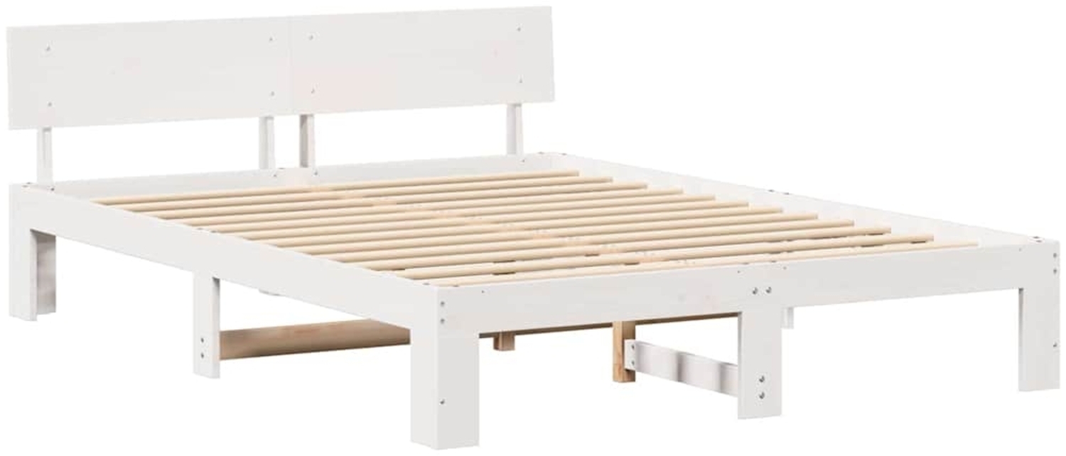 vidaXL Bettrahmen mit Kopfteil Weiß 150 x 200 cm Massives Kiefernholz 872648 Bild 1