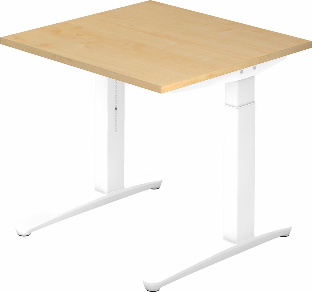 bümö® Design Schreibtisch XB-Serie höhenverstellbar, Tischplatte 80 x 80 cm in Ahorn, Gestell in weiß Bild 1