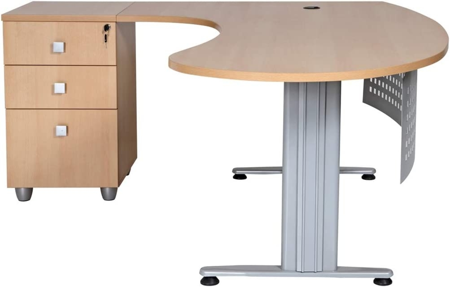 furni24 Schreibtisch Homeoffice Chefschreibtisch Schreibtisch Winkeltisch Gela Buche Links gewinkelt inkl. Beistellcontainer mit 3 Schubladen Bild 1