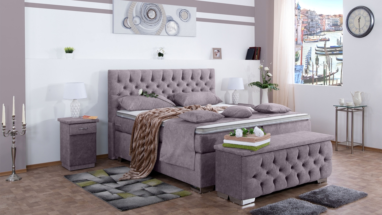 Meisterbetten Boxspringbett Acon 160x220 in DS-Grau, Matratzenbezug Nano, Ergoflex-Topper Bild 1