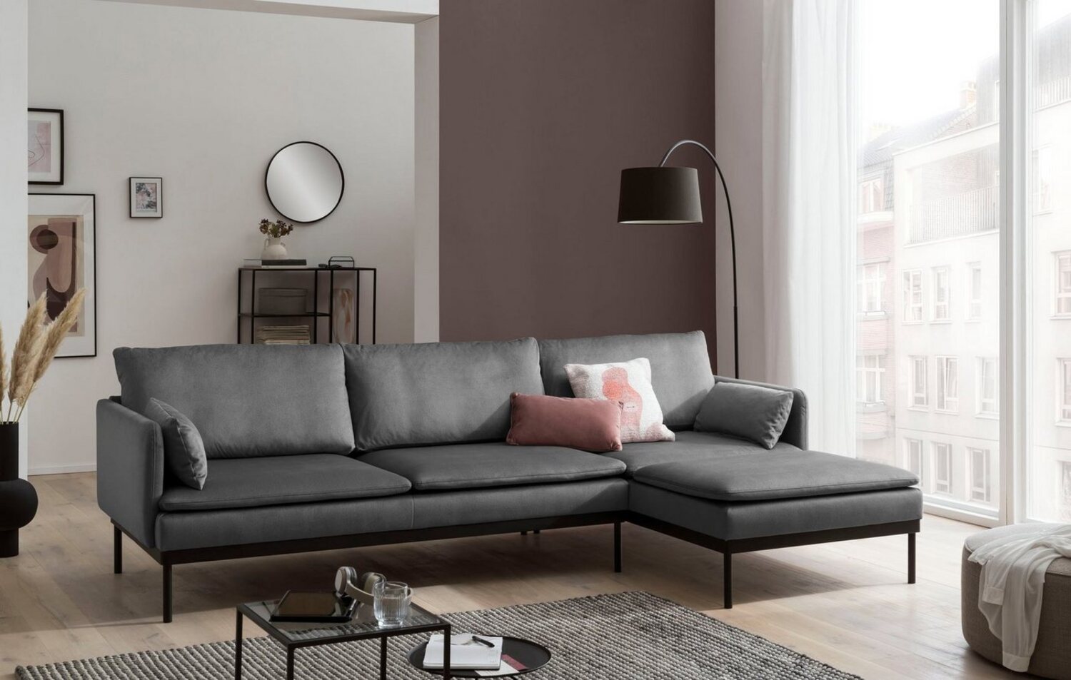 XDREAM Ecksofa Montana, Recamiere rechts oder links montierbar, besonders weicher Velours-Stoff Bild 1