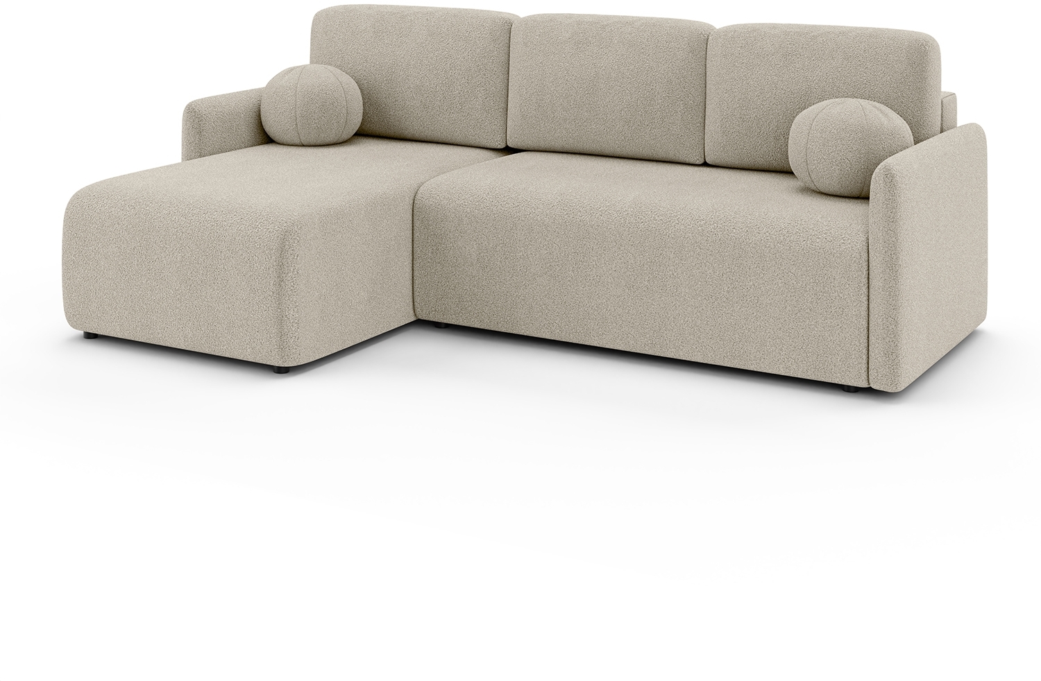 MEBLINI Schlafcouch mit Bettkasten – VESPER – 215x147x94cm – Links - Beige Boucle - Kleines Ecksofa mit Schlaffunktion - Sofa mit Relaxfunktion und Kissen - Kleine Couch L-Form – Eckcouch Bild 1