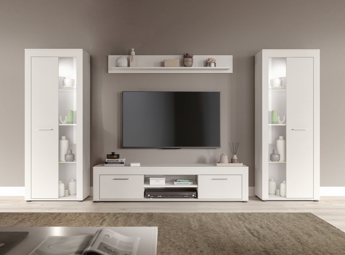 INOSIGN Wohnwand Aosta, Breite 310cm, best. aus: 2x Vitrine, Lowboard, Wandboard, Wohnwand, Kombination, Anbauwand, Möbel Set, Schrankwand, Möbel Kombi Bild 1