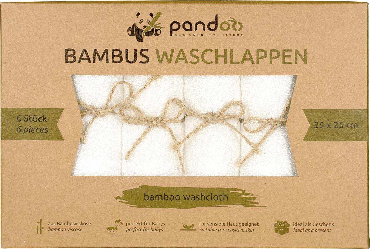 pandoo 100% Bambus Baby Waschlappen - kuschelweich, farbstofffrei, hypoallergen, anti-mikrobiell & antibakteriell für empfindliche Baby Haut - 25x25 cm weiß - 6 Stück Bild 1