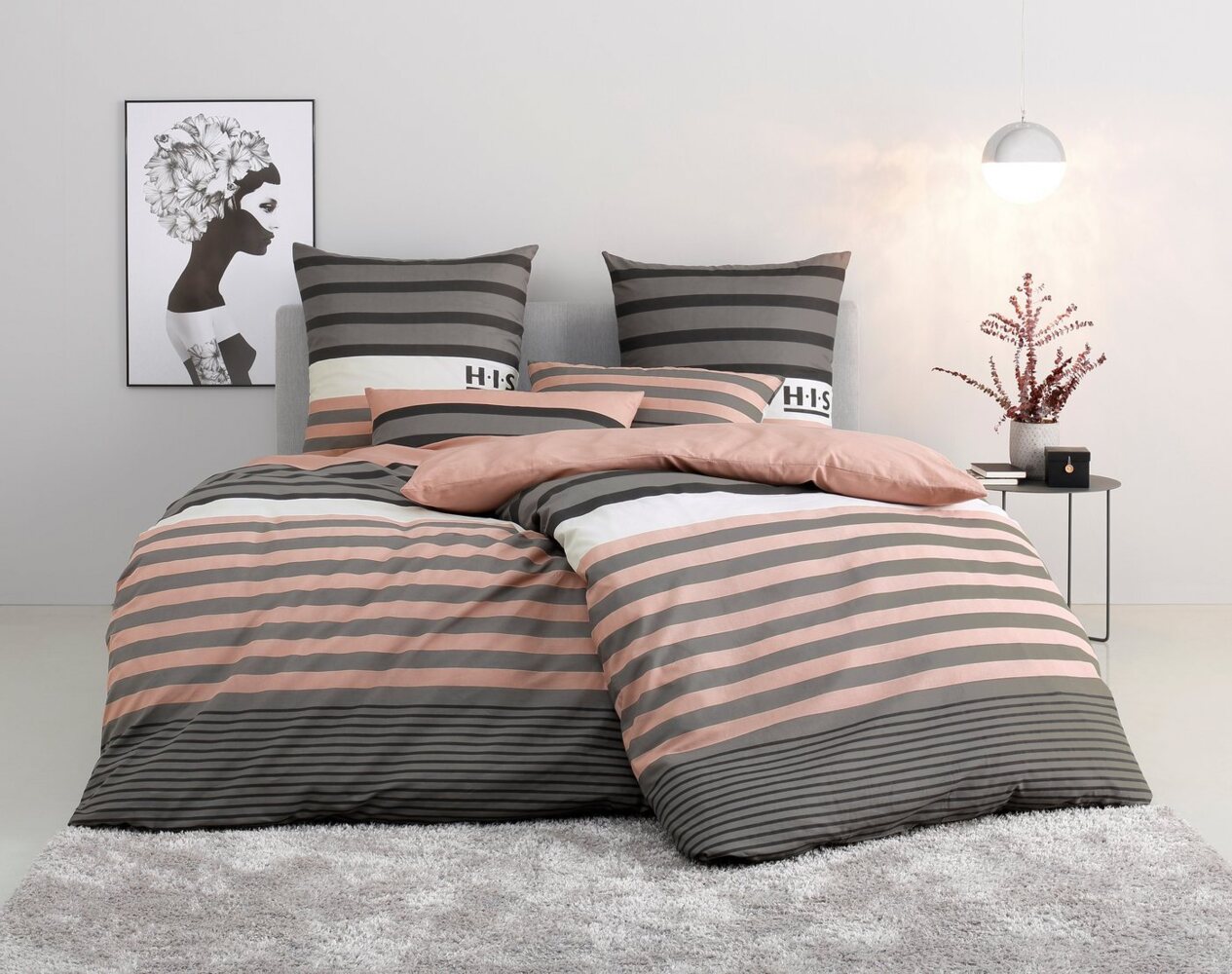 H.I.S Bettwäsche Majoran, Polycotton recycelt, 3 teilig, gestreifte Bettwäsche in verschiedenen Qualitäten Bild 1