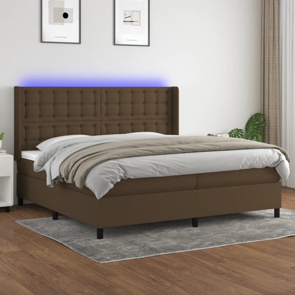 vidaXL Boxspringbett mit Matratze & LED Stoff Dunkelbraun 200 x 200 cm, Härtegrad: H2 [3138664] Bild 1