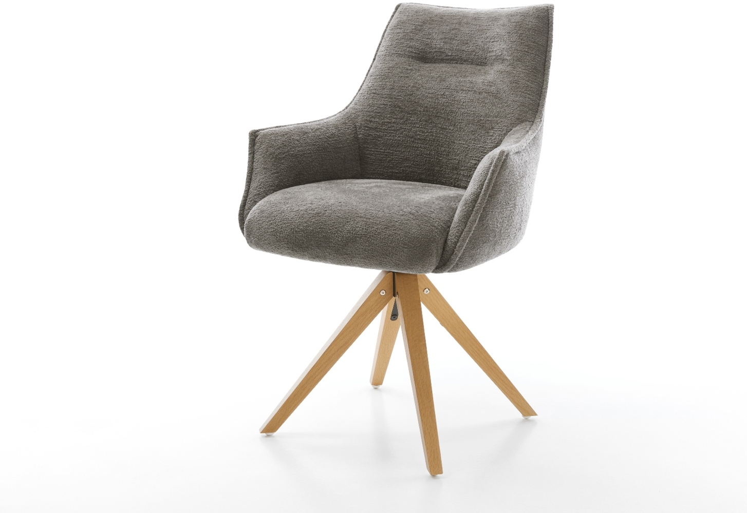 Drehstuhl Alja-Flex mit Armlehnen Bouclé Soft Schlamm Holzgestell kantig Natur 180° drehbar Taschenfederkern Bild 1