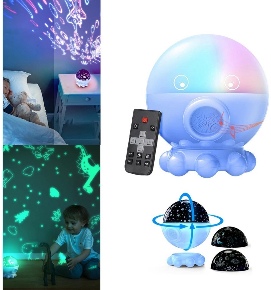 PRIISF Nachtlicht Baby LED Nachtlicht Einschlafhilfe Projektor Sternenhimmel Nachtlampe, USB-Wiederaufladbar, Sternen, Mond, Meereswelt, Dinosauriern, Ozeane, Kinder Sternenlicht 360° drehbar Sternenprojektor mit 9 Schlafliedern, Projektorlicht m/ 3 Fo... Bild 1