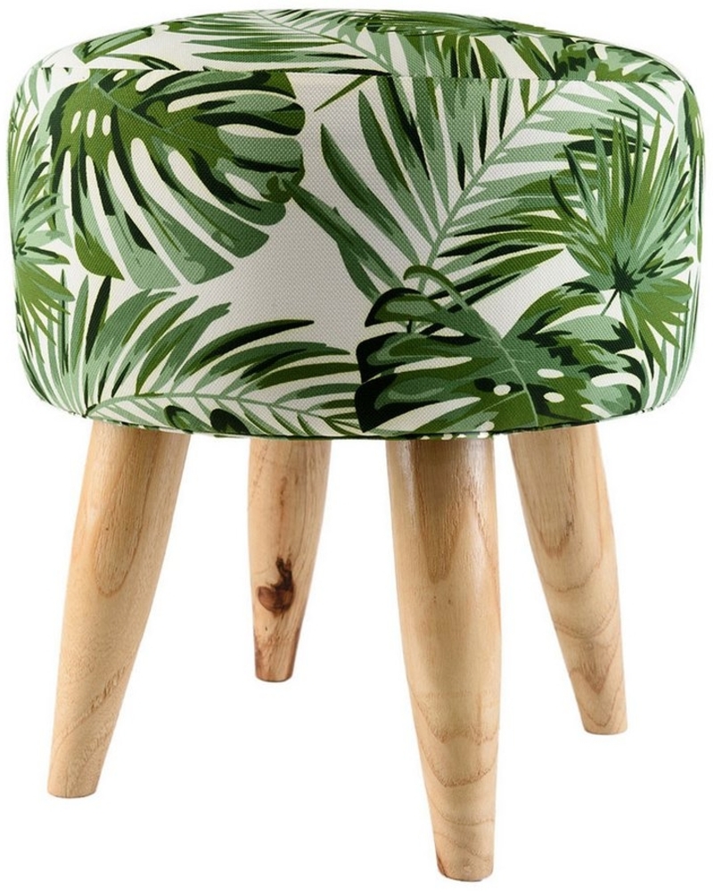 wohnfreuden Hocker Monstera Hocker Liva aus Teakholz und Stoff Bezug grün weiß, 5879 Bild 1