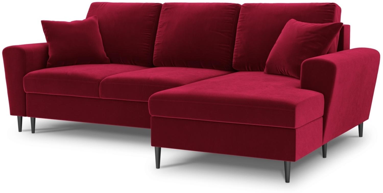 Micadoni 4-Sitzer Samtstoff Ecke rechts Sofa mit Bettfunktion und Box Moghan | Bezug Red | Beinfarbe Black Chrome Metal Bild 1