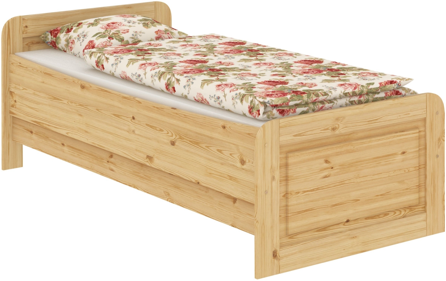 Erst-Holz Seniorenbett extra hoch 100x200 Einzelbett + Rollrost Matratze Bett Massivholz Kiefer 60. 42-10FLM Bild 1