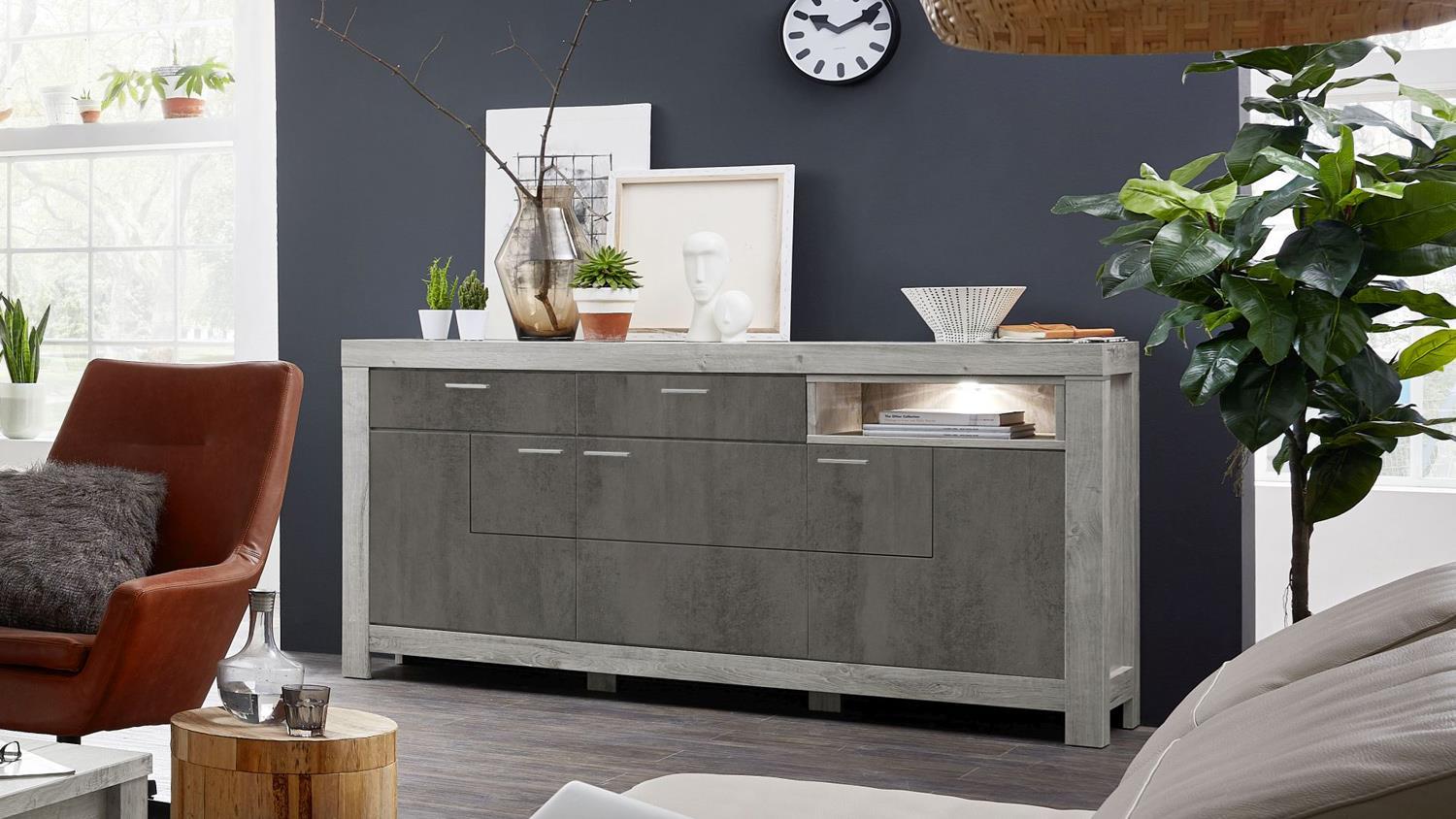 Sideboard GRANADA Haveleiche Betonoxid dunkel LED Bild 1