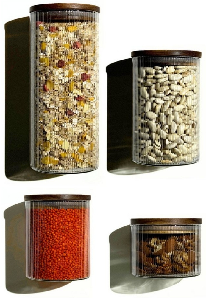 Zoha Vorratsglas Luftdichte Vorratsgläser mit geriffeltem, stapelbarem Glas, Borosilikatglas, (Akazienholz-Deckel Komplett Set, 16-tlg, Verschiedene Größen), Behälter aus Glas - Borosilikatglas Bild 1