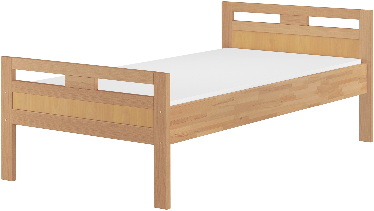 Erst-Holz Massivholzbett Seniorenbett Buche natur 100x200 Einzelbett Hohes Bett mit Matratze 60. 74-10 M Bild 1