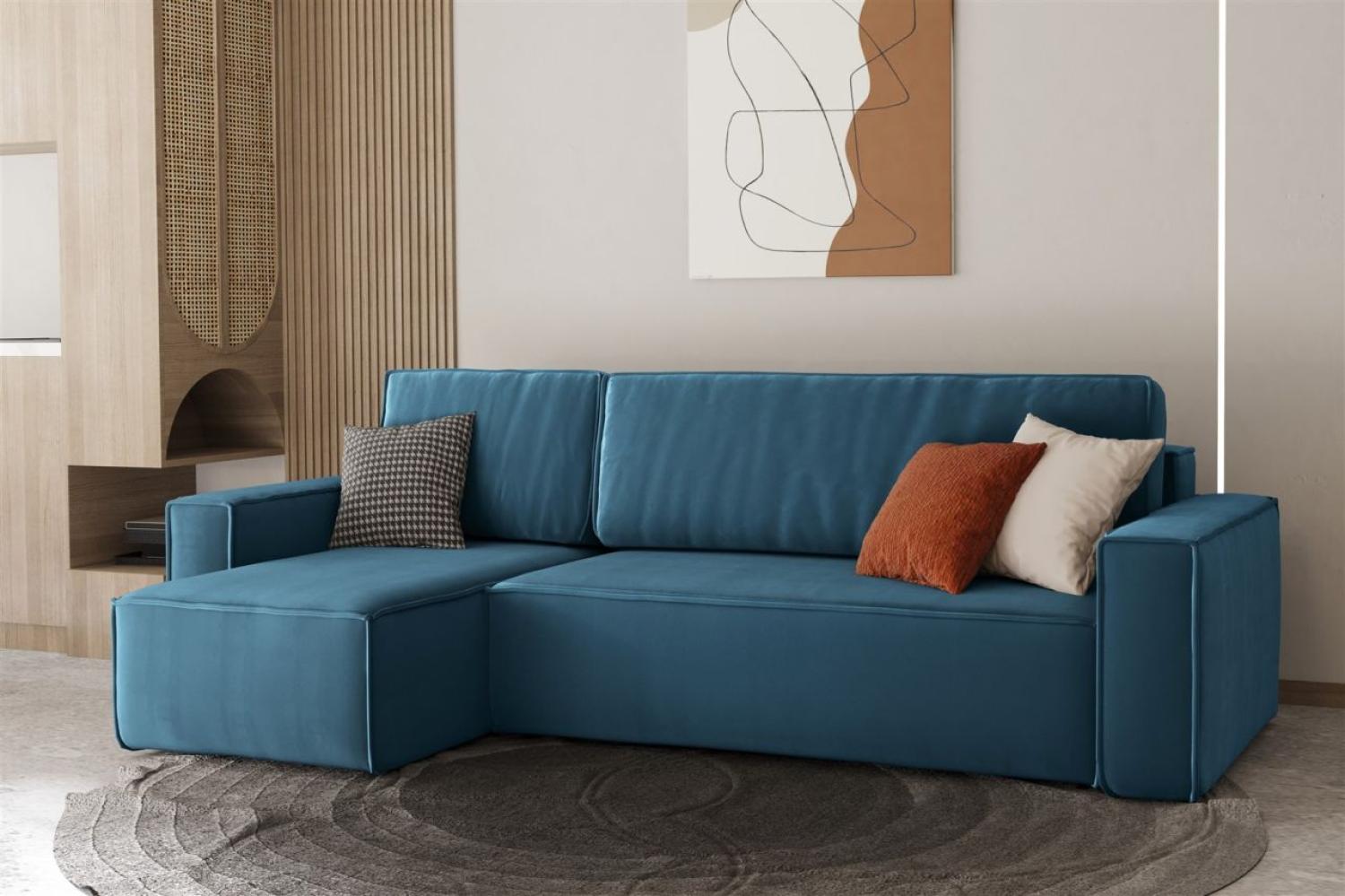 Ecksofa Schlafsofa Sofa MARIS Stoff Petrolblau Ottomane Links Bild 1