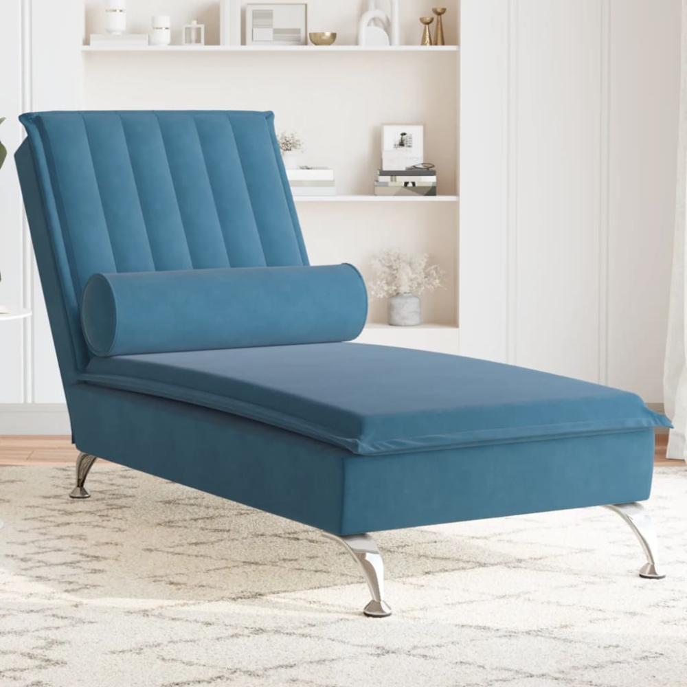 vidaXL Massage-Chaiselongue mit Nackenrolle Blau Samt 379467 Bild 1