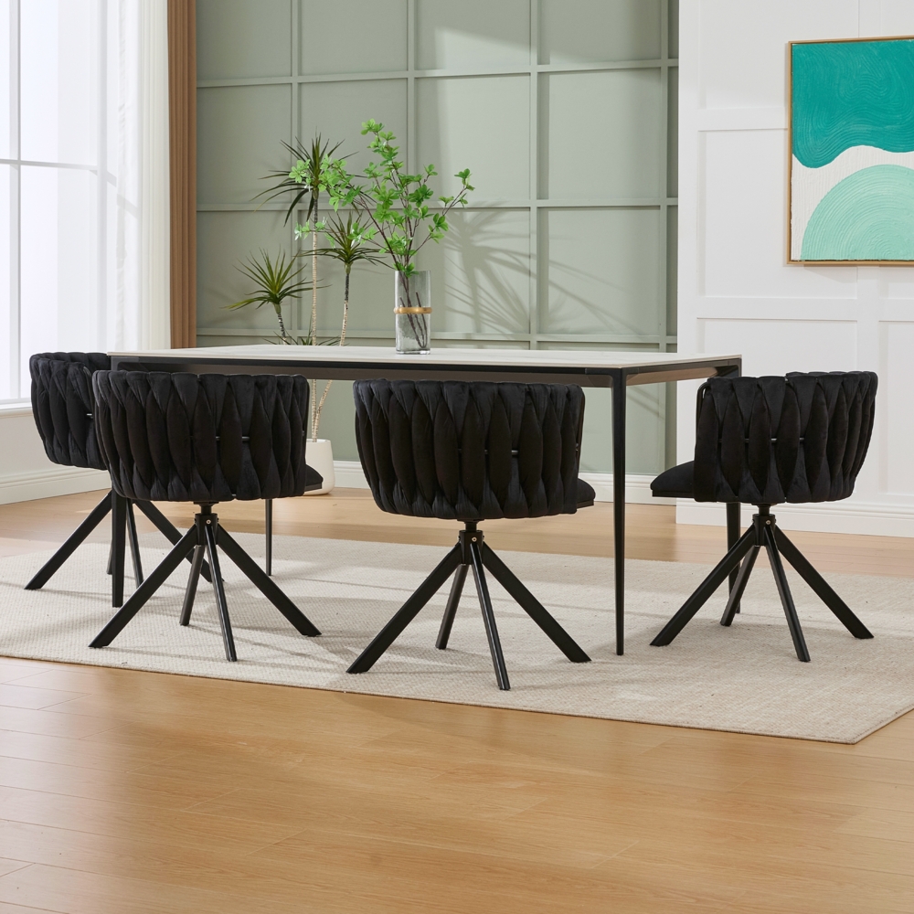 Veloursdrehstuhl mit 180°-Schwenkfunktion, höhenverstellbaren Füßen, schwarz, für Büro und Homeoffice Bild 1