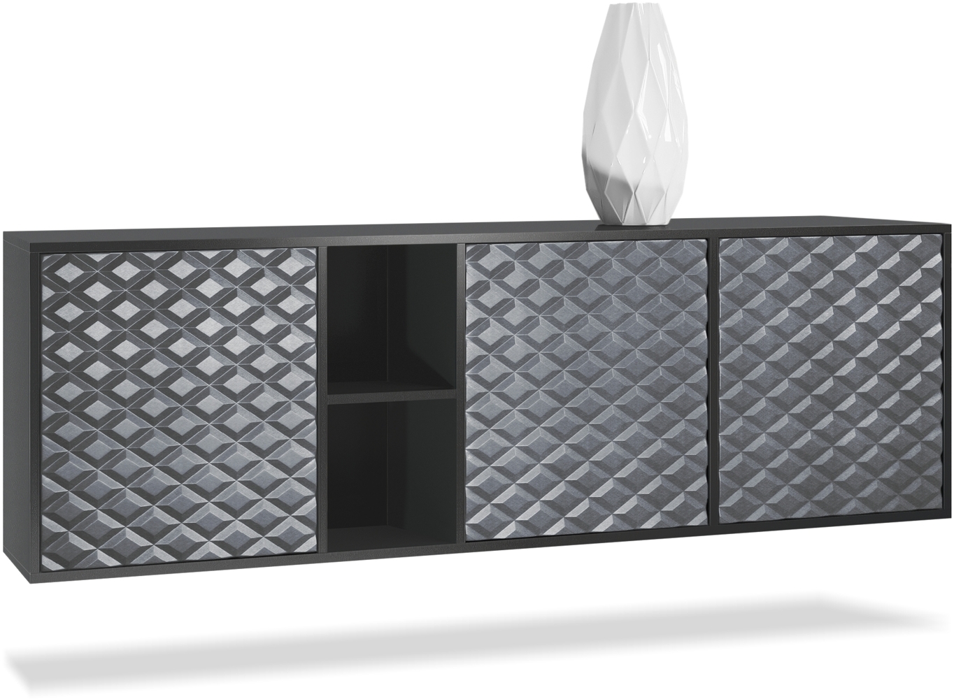 Sideboard Kommode Cuba, Korpus in Schwarz matt / Fronten in 3D Stahlgrau Bild 1