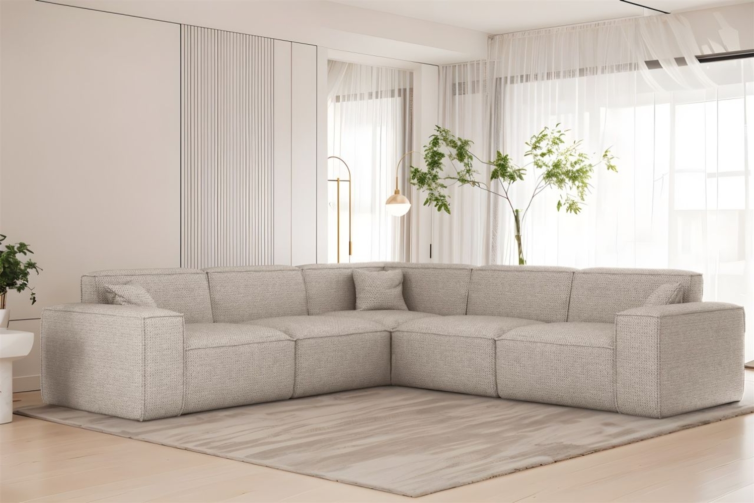 Ecksofa Designersofa CELES PREMIUM in Stoff Artico Creme Seite Universal Bild 1