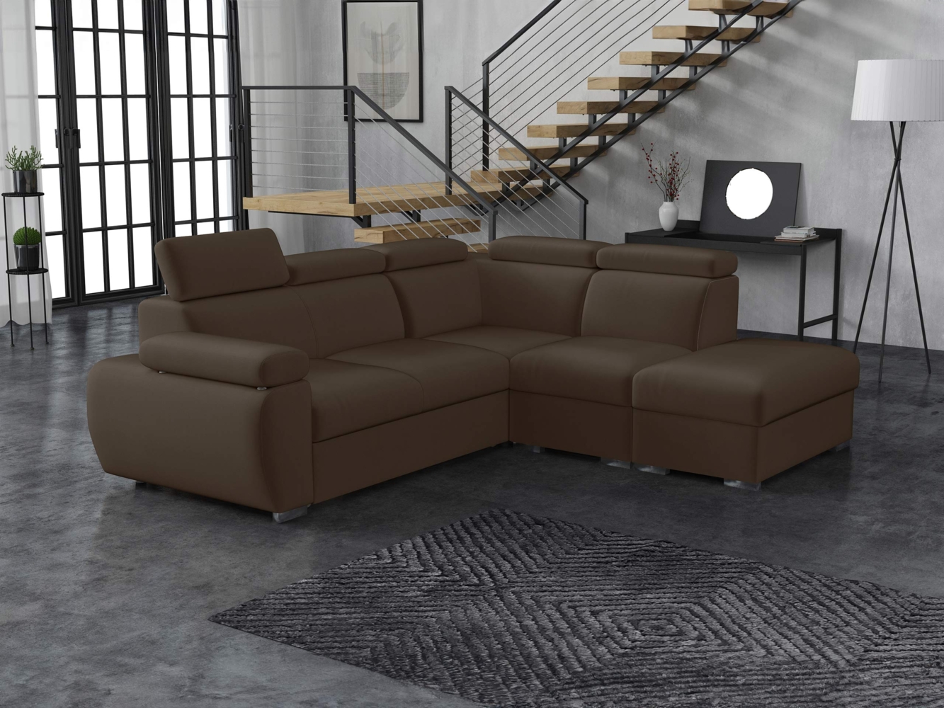 Ecksofa Boston 2RR1P mit Einstellbare Kopfstützen (Farbe: Paros 4, Seite: Rechts 2R+R+1P(65)+PUFAP) Bild 1