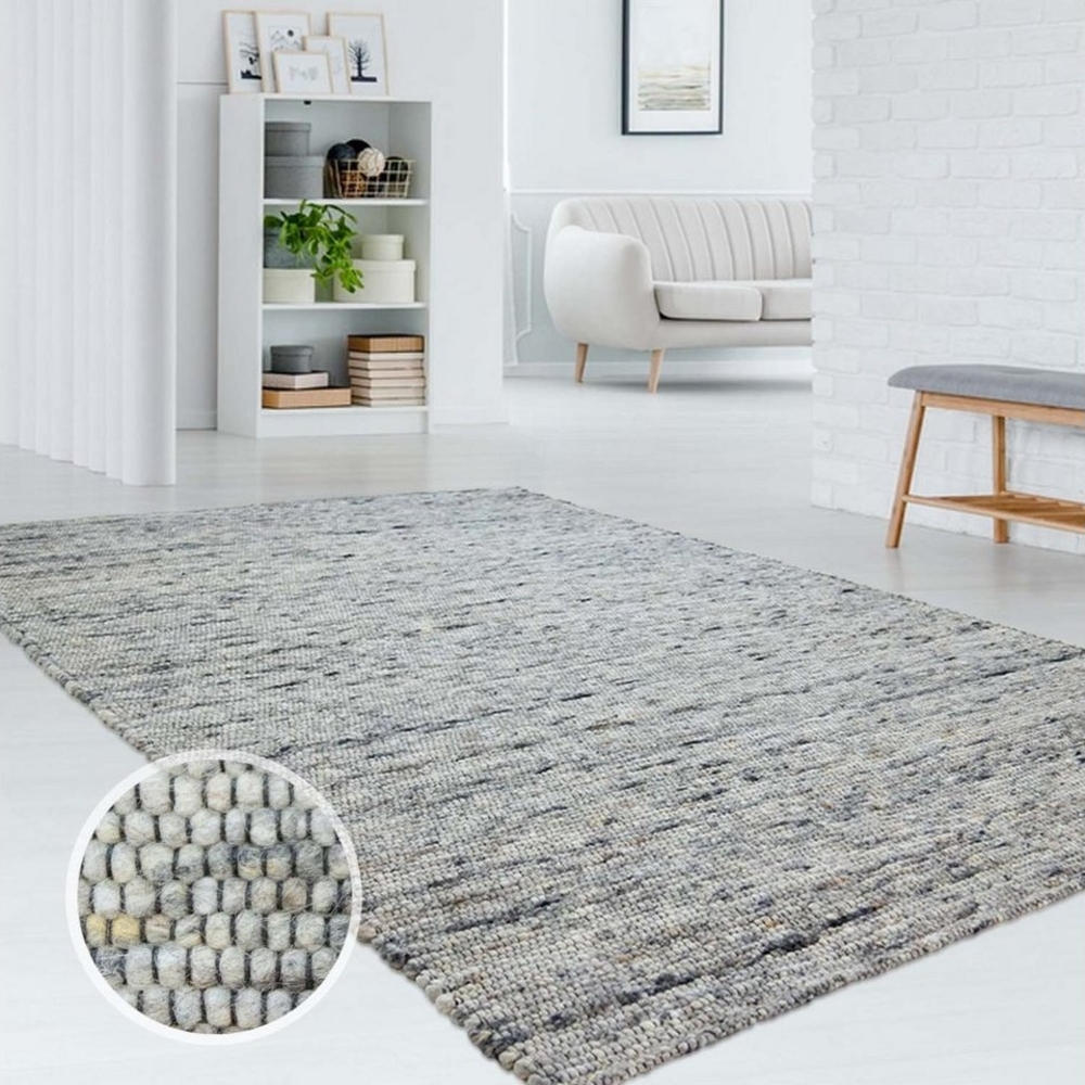 TaraCarpet Wollteppich TaraCarpet Handweb Erfenstein, rechteckig, Höhe: 13 mm, Schurwollteppich grau gewalkt Wohnzimmer Schlaf- Esszimmer 070x130 Bild 1