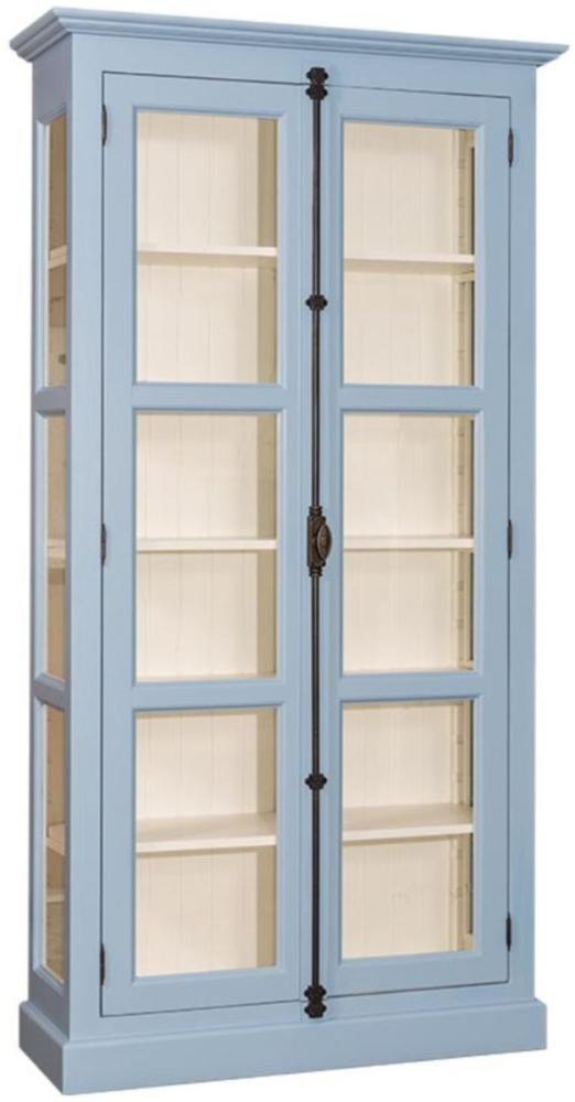 Casa Padrino Landhausstil Vitrine Hellblau / Cremefarben 109 x 40 x H. 210 cm - Massivholz Schrank mit 2 Glastüren - Vitrinenschrank - Landhausstil Möbel Bild 1