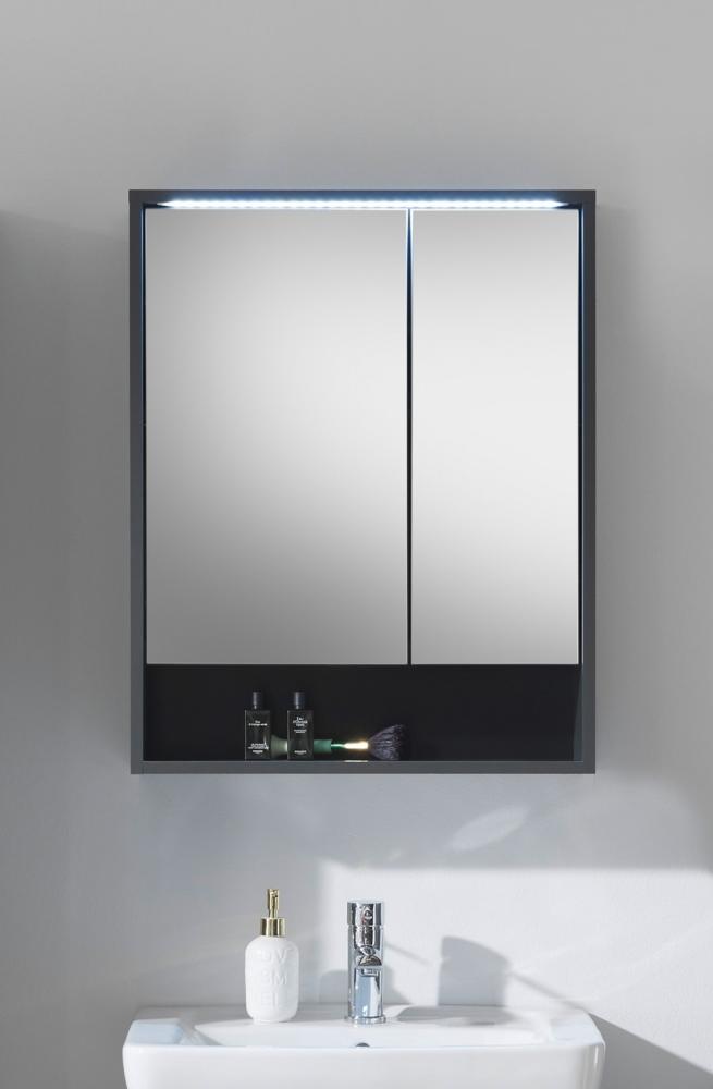 Badezimmerspiegelschrank >Lucera< in Grau aus Glas - 60x75x20cm (BxHxT) Bild 1