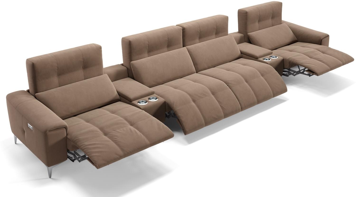 Sofanella SALENTO Kinocouch Kinosofa Viersitzer Stoffbezug in Hellbraun S: 374 Breite x 100 Tiefe Bild 1