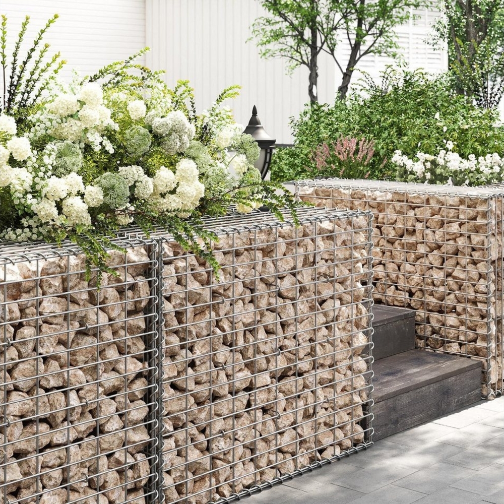 SONGMICS GabioneGabionen,100 x 80 x 30 cm, 3er Set, Steinkorb, Gabionenkörbe, Drahtzäune, mit 5 x 10 cm engmaschigem Gitter, aus rostfreiem verzinktem Stahl, Gartendeko, Pflanzenwand, silbern GGB383 Bild 1