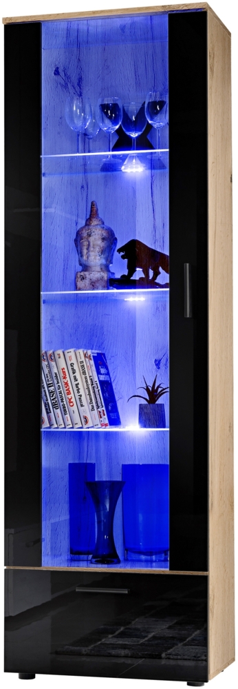 99rooms Teka Vitrine III Wotan Eiche Schwarz Hochglanz ohne LED-Beleuchtung Bild 1