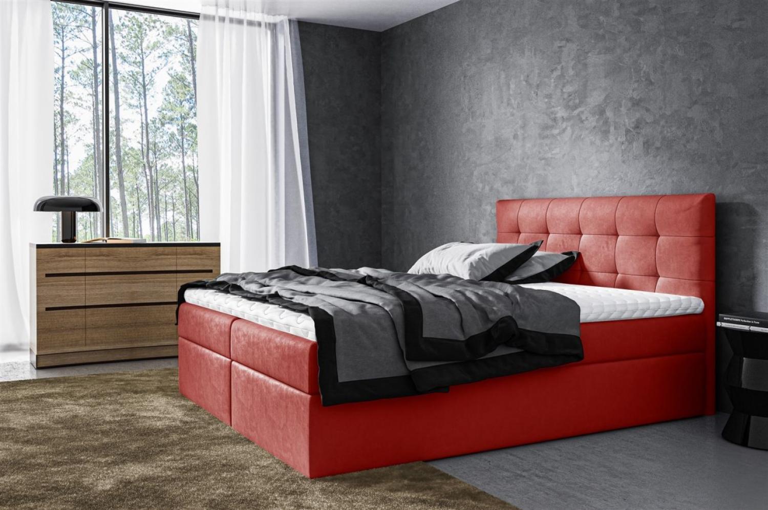 Boxspringbett Schlafzimmerbett VIDE XL, Rot, 160 x 220 cm, Plüschstoff Bild 1