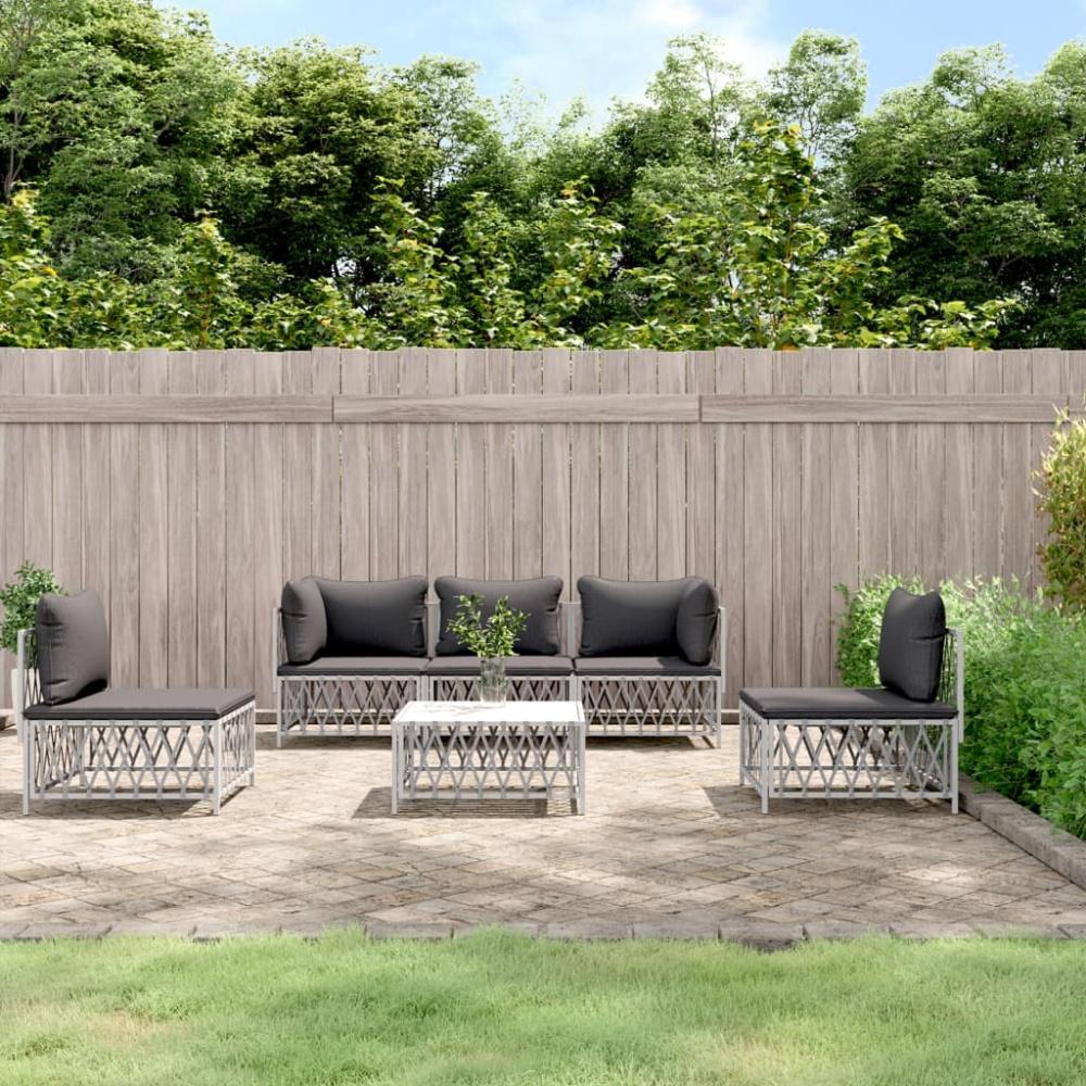 vidaXL 6-tlg. Garten-Lounge-Set mit Kissen Weiß Stahl 3186840 Bild 1