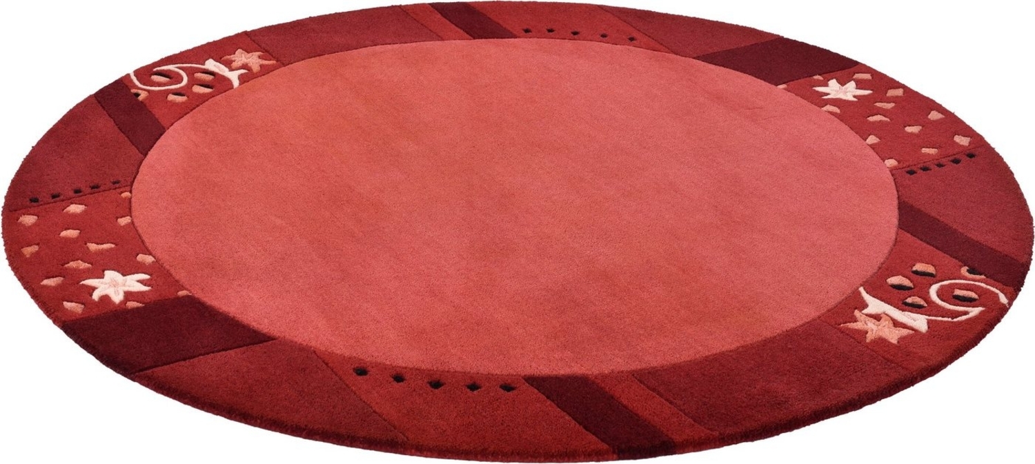 THEKO Wollteppich Royal Ganges, rund, Höhe: 13 mm, reine Wolle, mit Bordüre, ideal im Wohnzimmer & Schlafzimmer Bild 1