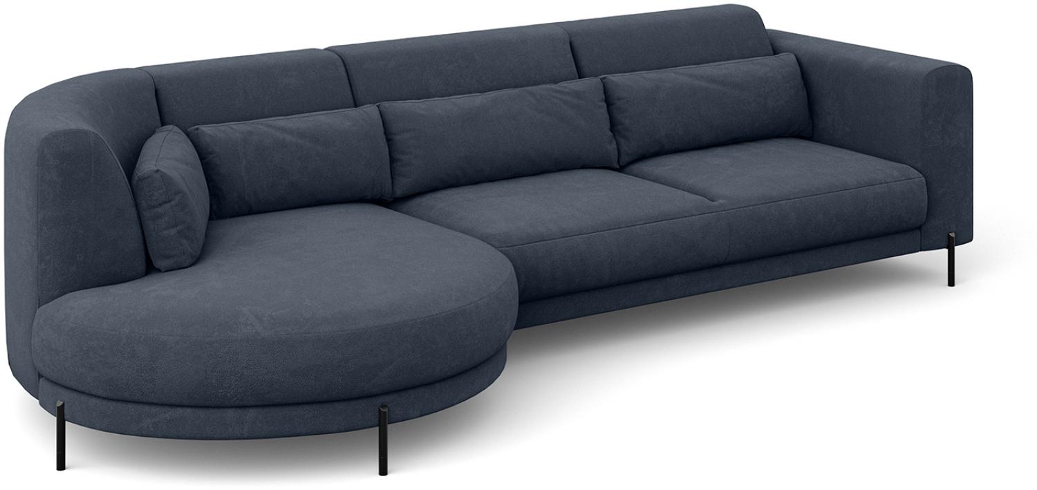 MEBLINI Ecksofa mit Kissen und Metallbeinen - Abgerundetes Sofa - Couch L-Form - Eckcouch - Wohnlandschaft - BOBBY - 319x159x89cm Links - Blau Samt Bild 1