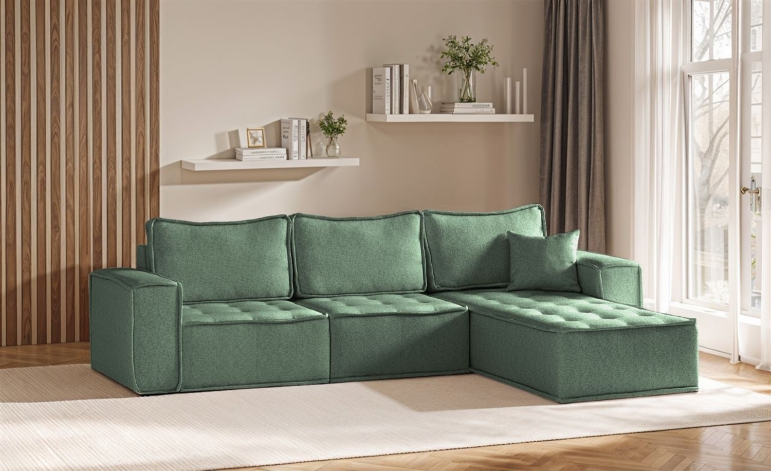 Ecksofa Modulsofa 3-teilig SANDE Stoff Raven Flaschengrün Ottomane Rechts Bild 1