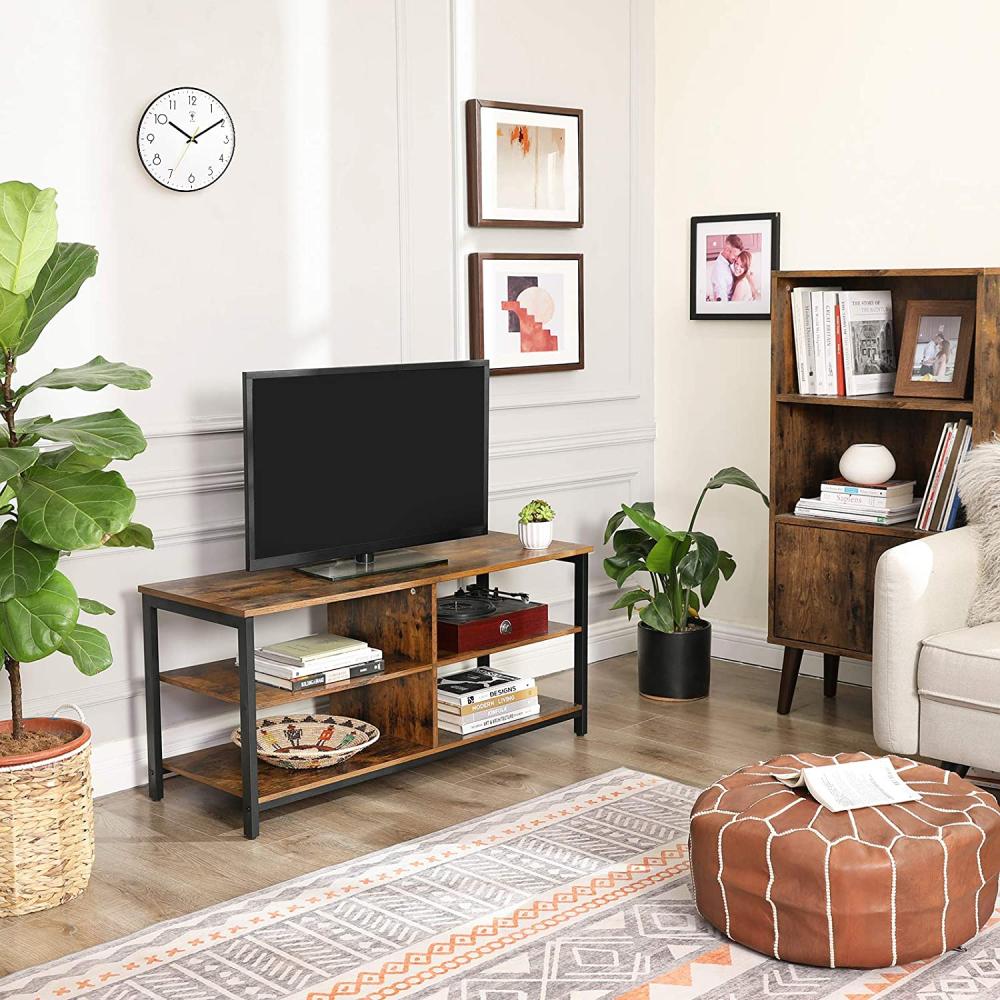 Vasagle TV-Schrank, Fernsehtisch, TV-Regal, Lowboard mit 4 Regalebenen, offene Fächer, Wohnzimmer, 110 x 40 x 50 cm, Industrie-Design, Vintage, Dunkelbraun von Songmics LTV37BX Bild 1