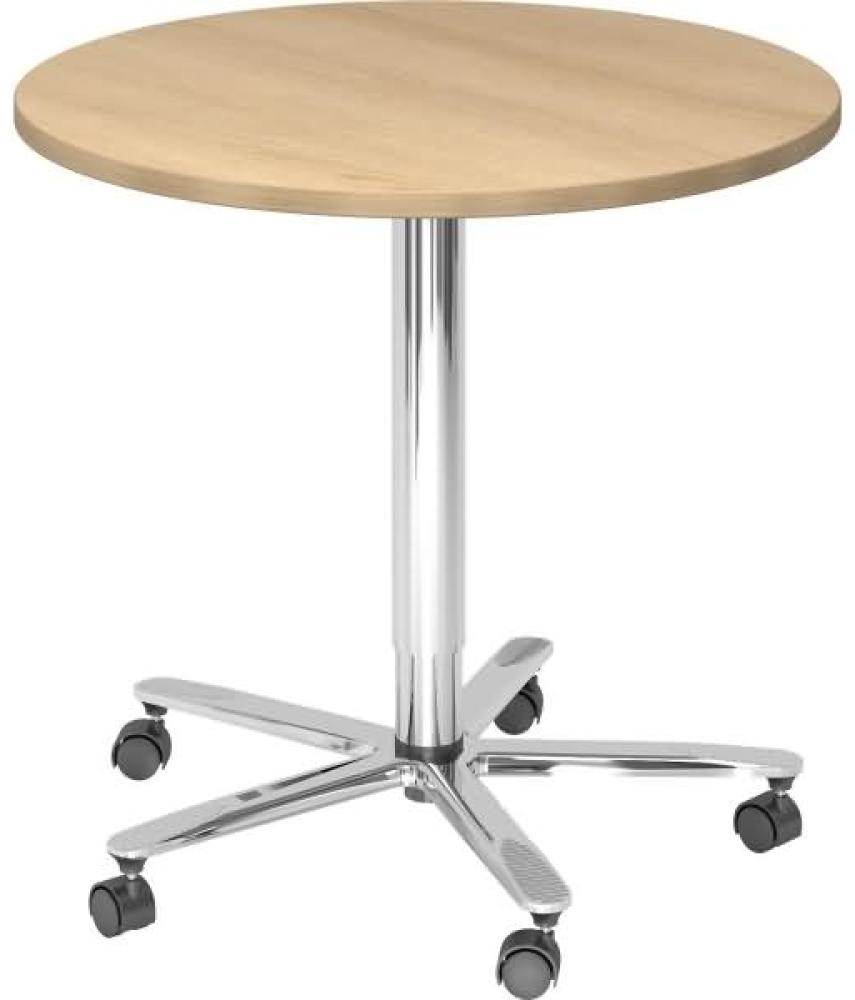 Säulenhubtisch 80cm rund Eiche / Chrom Bild 1