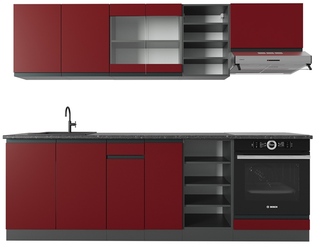 Küchenzeile R-Line Rot/Anthrazit 240 cm J-Shape Vicco Bild 1
