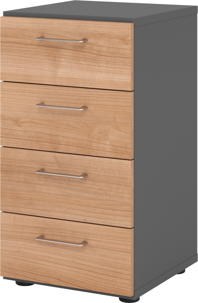 bümö smart Schubladenschrank, Büroschrank in Graphit/Nussbaum mit 4 Schüben - Bürocontainer aus Holz, Container mit Metallgriffen & Soft-Stop Schubladen, 924S4-G-N-BS Bild 1