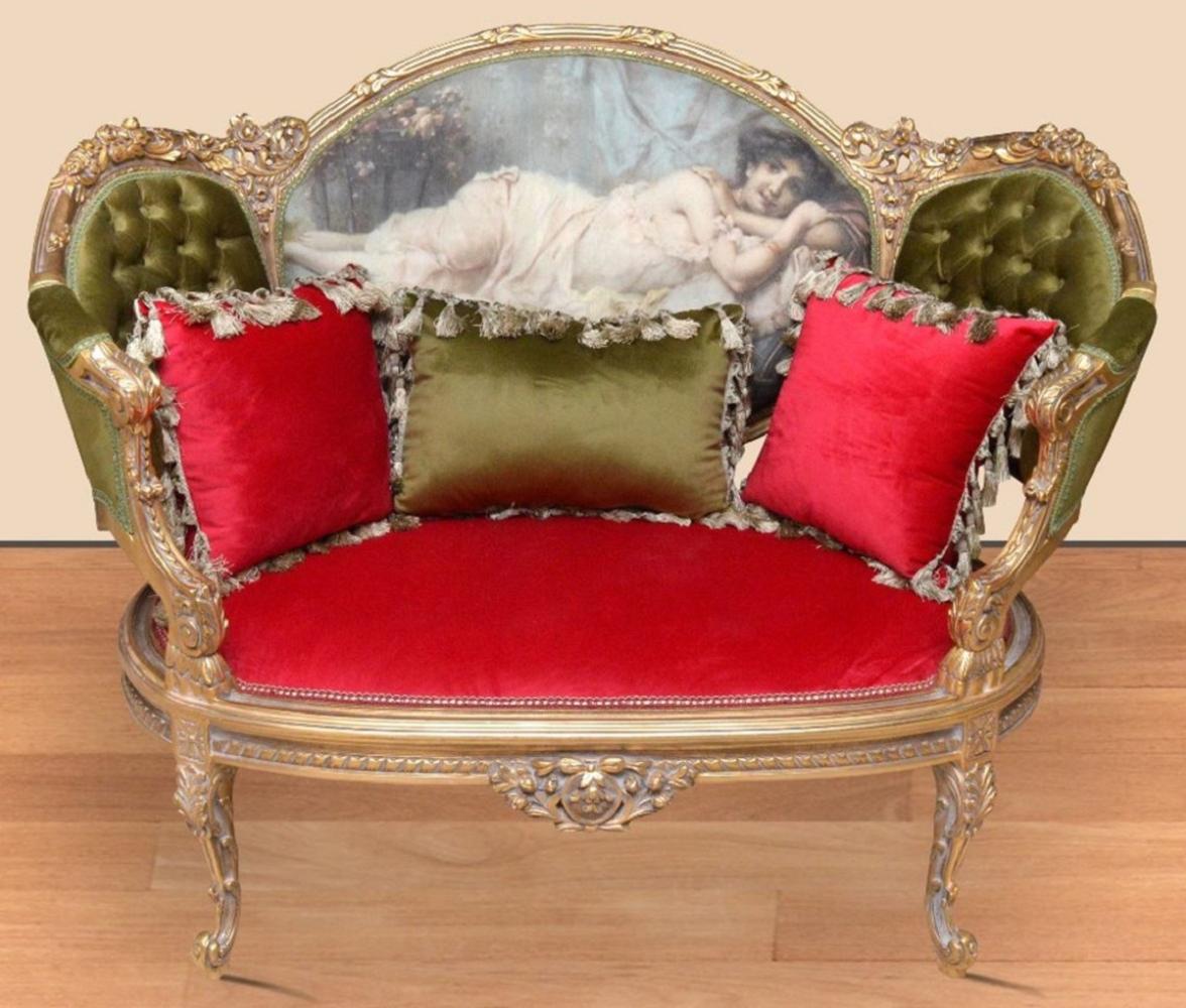 Casa Padrino Barock Sofa Grün / Rot / Mehrfarbig / Gold - Handgefertigtes Wohnzimmer Sofa im Barockstil - Prunkvolle Barock Wohnzimmer Möbel Bild 1