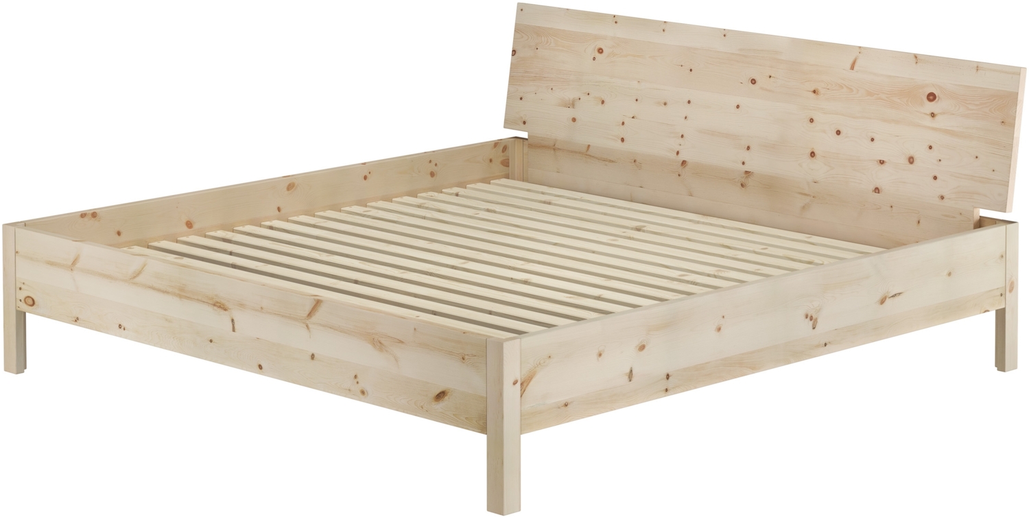 Ehebett Massivholzbett metallfrei Zirbe massiv 200x200 mit wählbarem Zubehör V-60.95-20Rollrost inkl. Bild 1