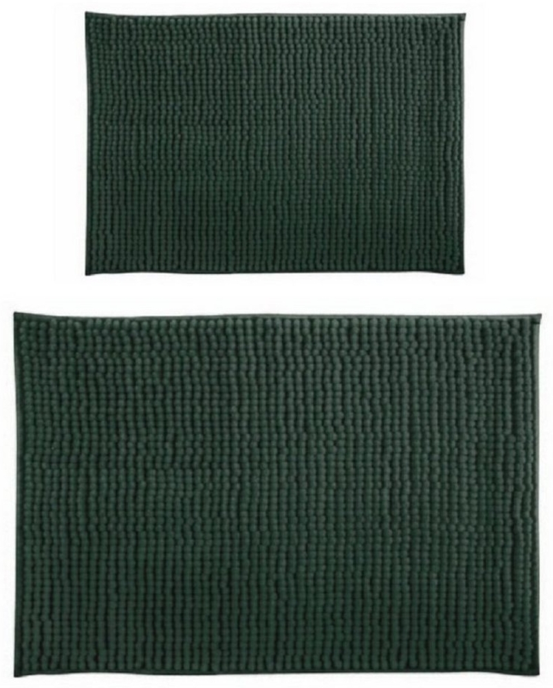 MSV Badteppich 2er Set Badvorleger Duschvorleger Chenille Hochflor Badematte 40x60 cm + 60x90 cm – Dunkelgrün Bild 1
