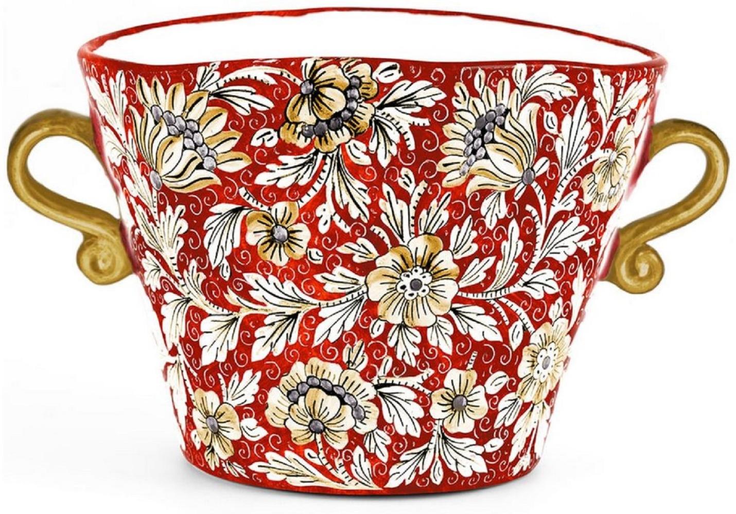 Casa Padrino Luxus Keramik Blumentopf mit 2 Tragegriffen Rot / Mehrfarbig Ø 27 x H. 20 cm - Handgefertigter & handbemalter Keramik Pflanzentopf - Luxus Qualität - Made in Italy Bild 1