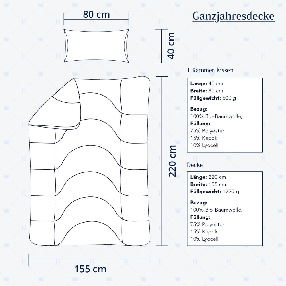 Heidelberger Bettwaren Bettdecke 155x220 cm mit Kissen 80x40 cm, Made in Germany | Ganzjahresdecke, Schlafdecke, Steppbett mit Kapok-Füllung | atmungsaktiv, hypoallergen, vegan | Serie Kanada Bild 1