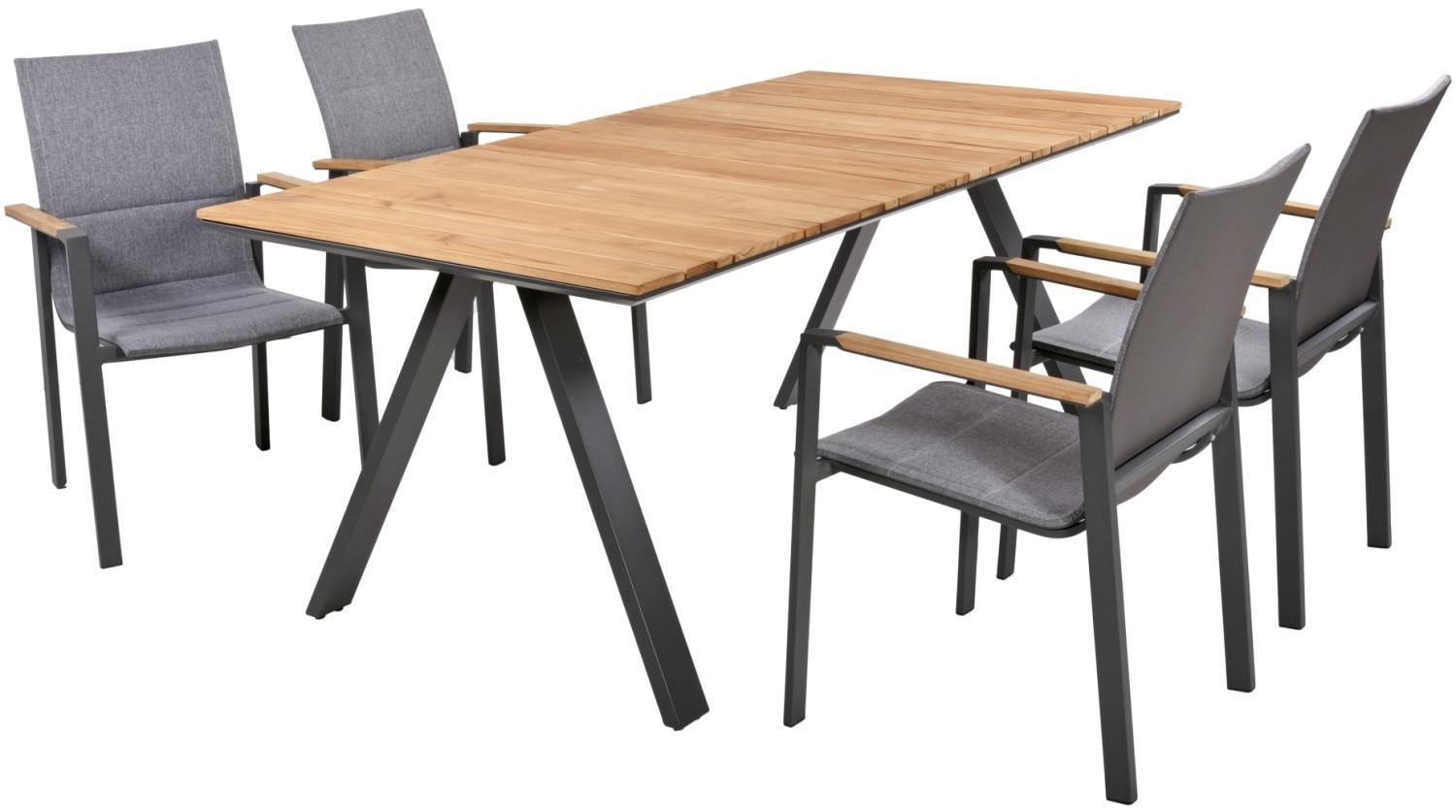 5-tlg. Teak Alu Tischgruppe DAVINA Set Garten Sitzgruppe Outdoor Grau Holz Möbel Bild 1