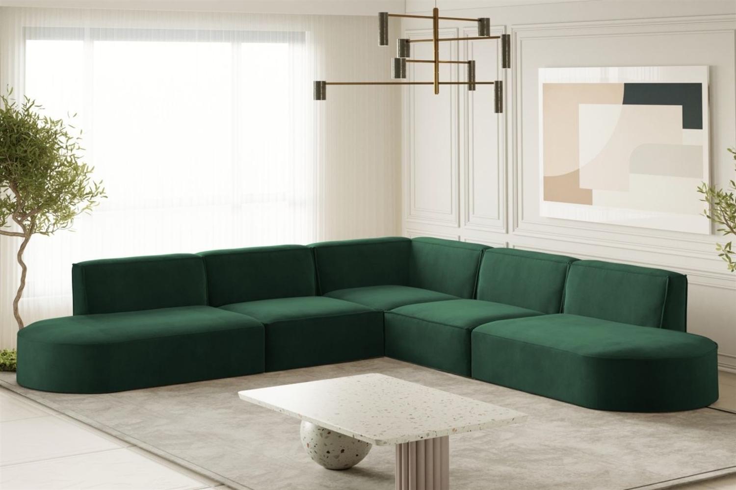 Ecksofa Designersofa PALMA Stoff Noel Grün Seite Universal Bild 1