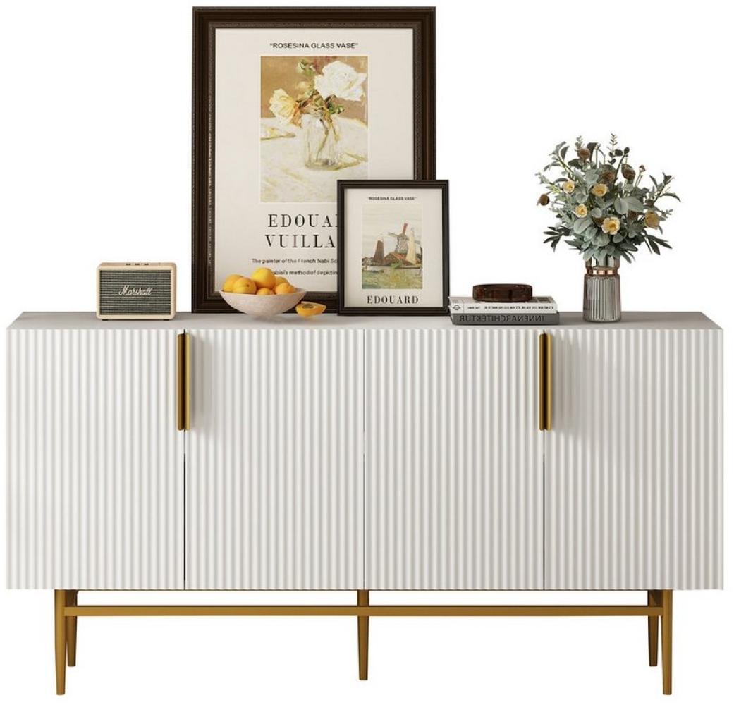 OKWISH Sideboard mit 4 Türen, goldfarbener Metallgriff (Anrichte für Esszimmer, Wohnzimmer, Schlafzimmer) Bild 1