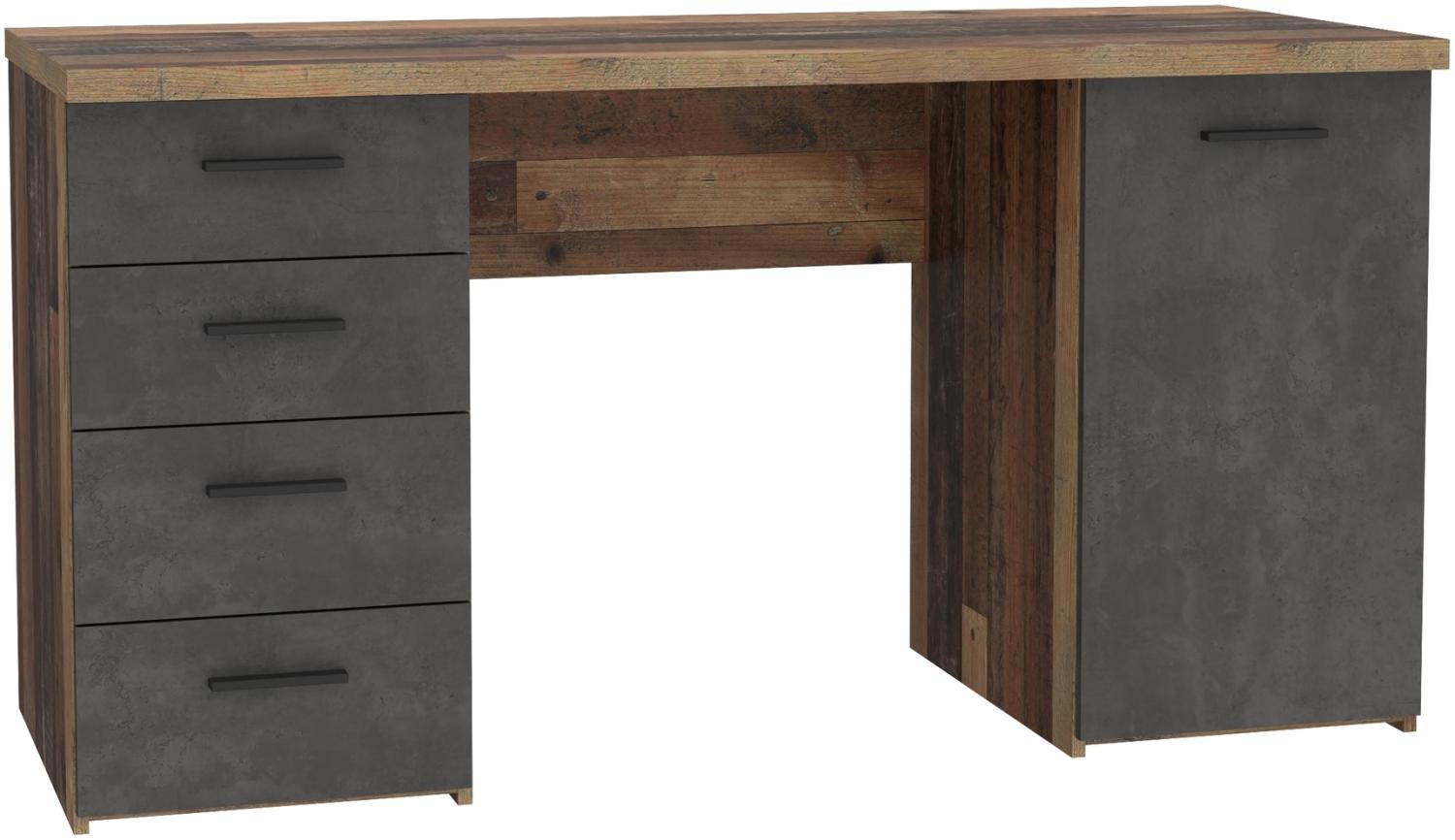 Schreibtisch >Balu< Old Wood / Betonoptik Dunkelgrau - 145x76,3x60cm (B/H/T) Bild 1