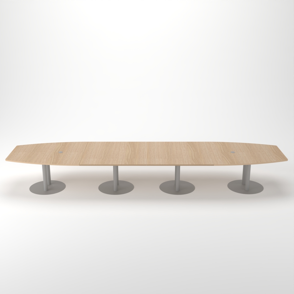 Rheinland Möbel Konferenztisch KONTI 520x130 cm – ovaler Besprechungstisch in Eiche mit silbernen Säulenfüßen & 2 Kabelauslässen, erweiterbarer Meetingtisch für 16–18 Personen, moderner XXL-Tisch fürs Büro Bild 1